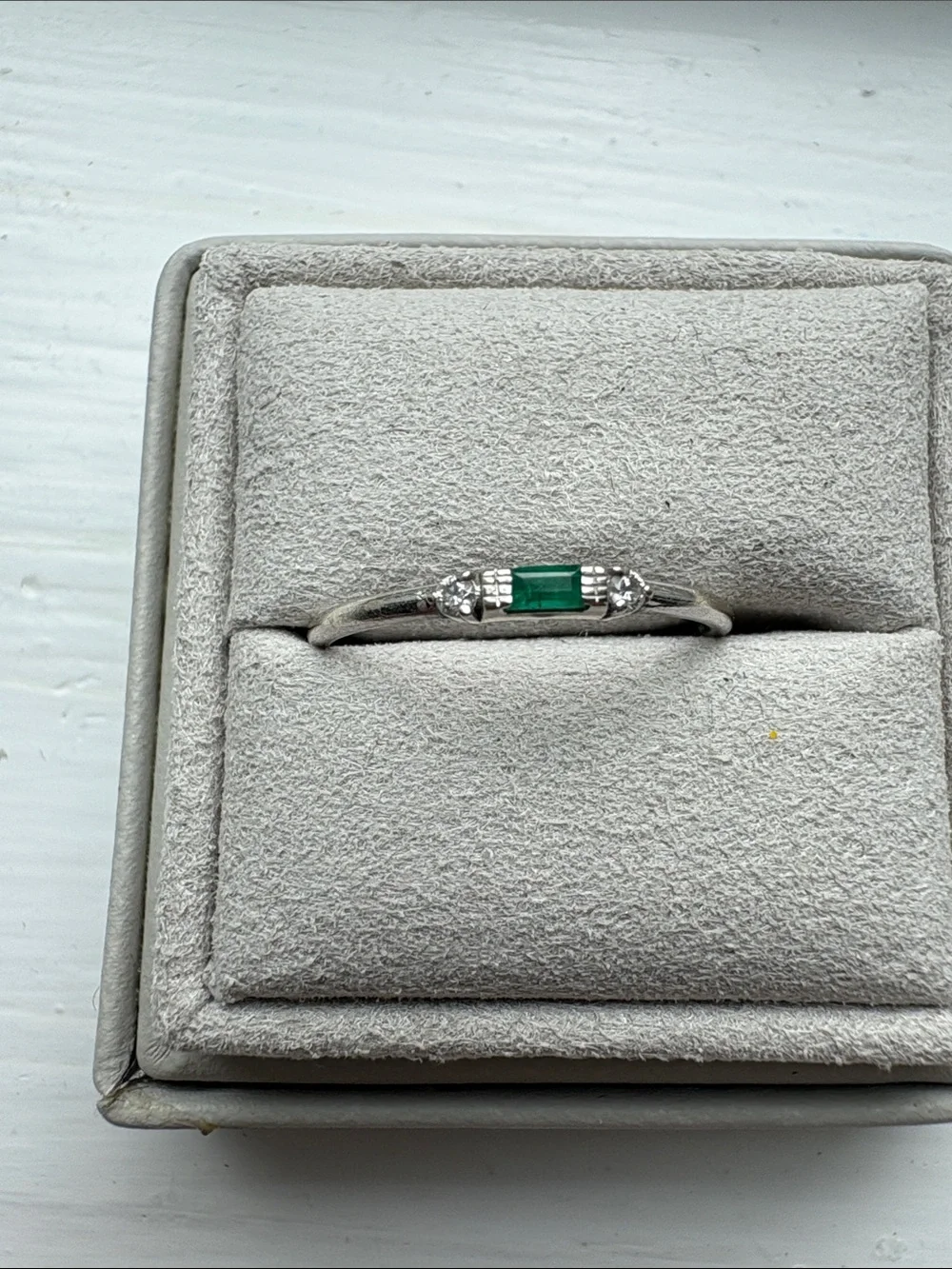 Delicate Silver Ring with Green Baguette Stone